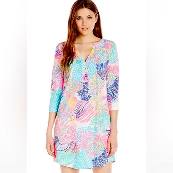 Lilly Pulitzer Ali 3/4 Sleeve V-Neck Tunic Dress in Roar of the Sea Size Medium - Picture 1 of 5